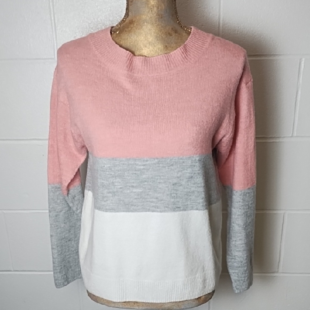 Pink, Gray, Winter White Wide Stripe Sweater